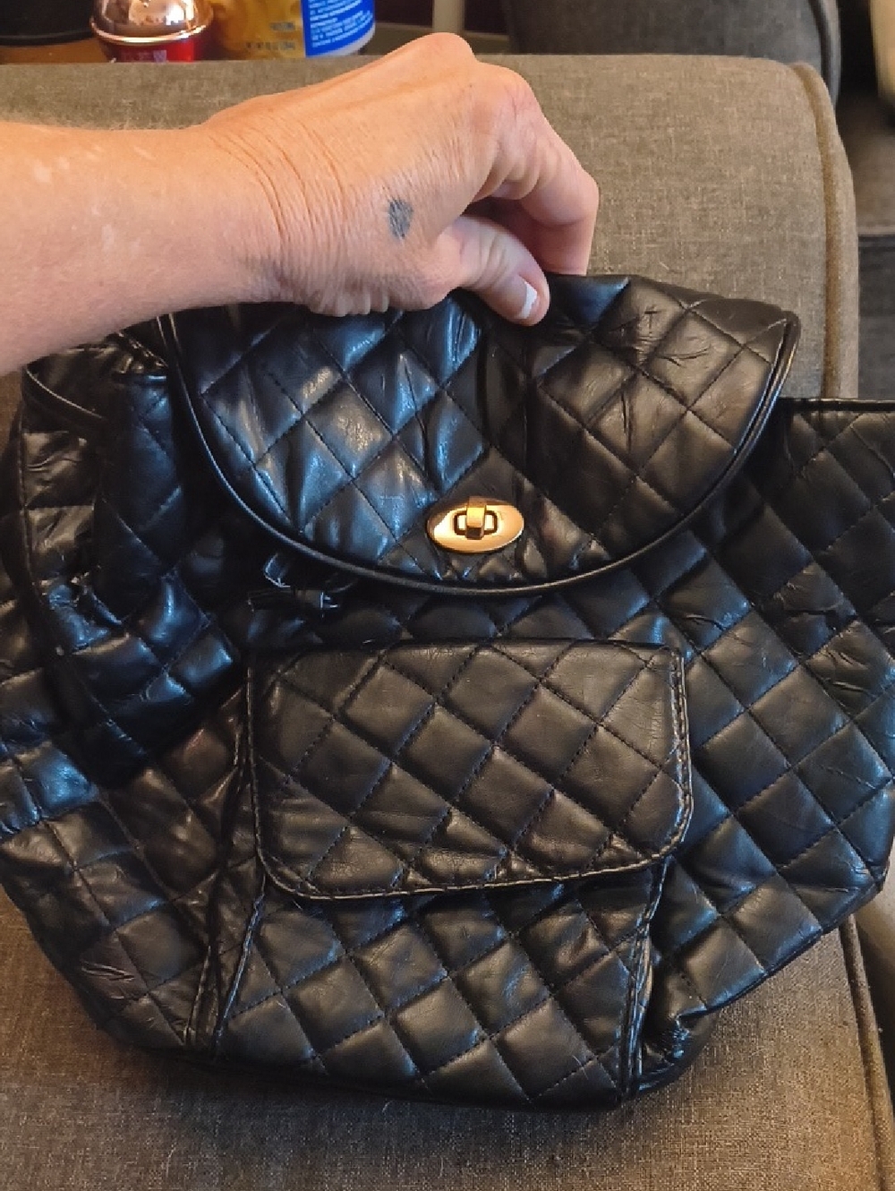 Black Quilted Women’s Backpack with Front Pocket